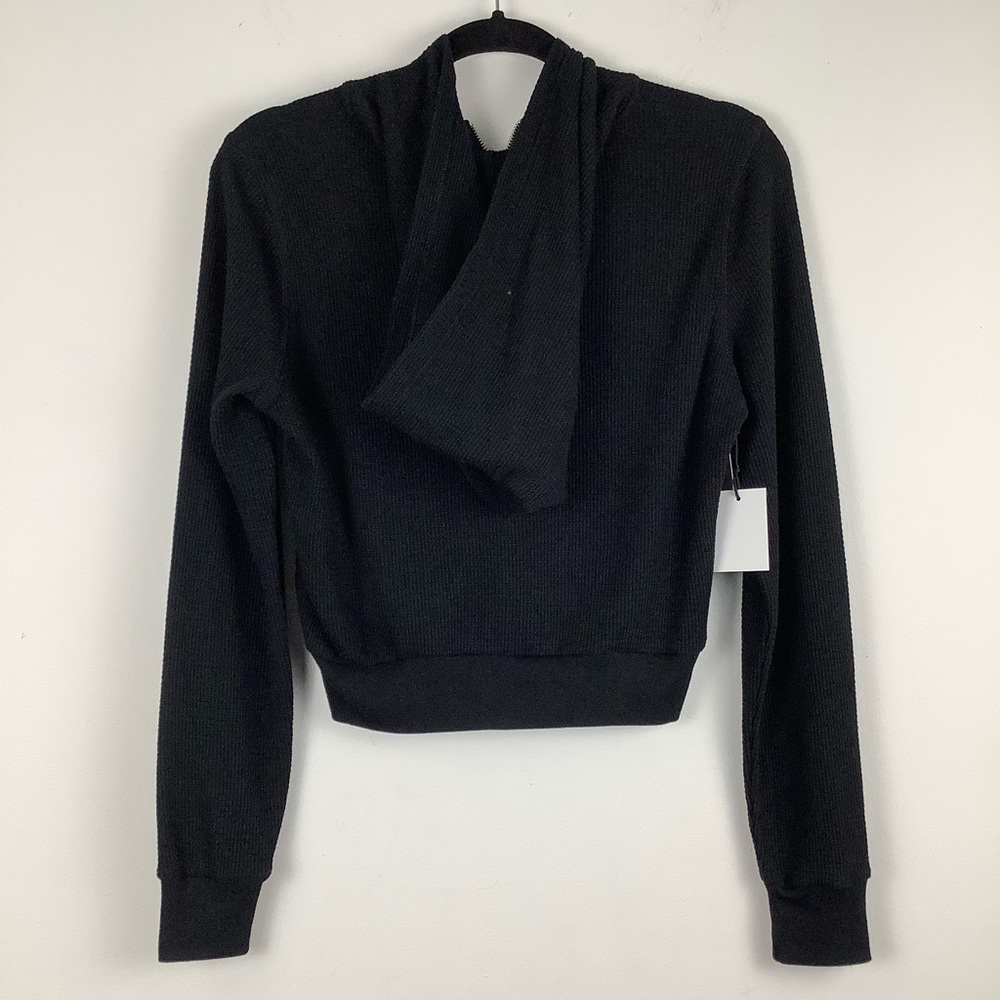 NWT Aritzia TNA Cropped Thermal Zip Hoodie Black - Picture 3 of 7